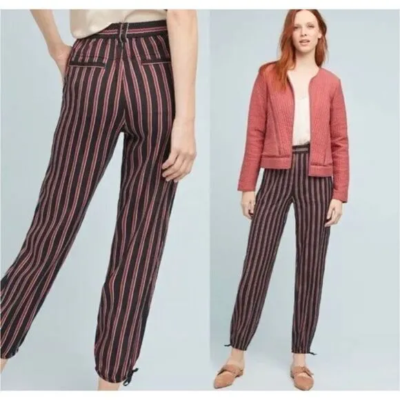 ANTHROPOLOGIE Striped Silky Tie Joggers in Black/Red sz small - Image 2