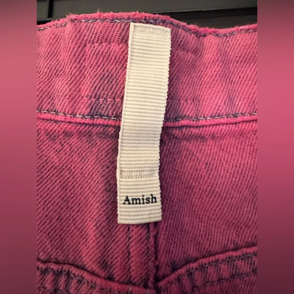 Amish Denim Fuchsia Pink Shorts Cotton High Rise Frayed Hemline Women’s Size 27 - Image 12