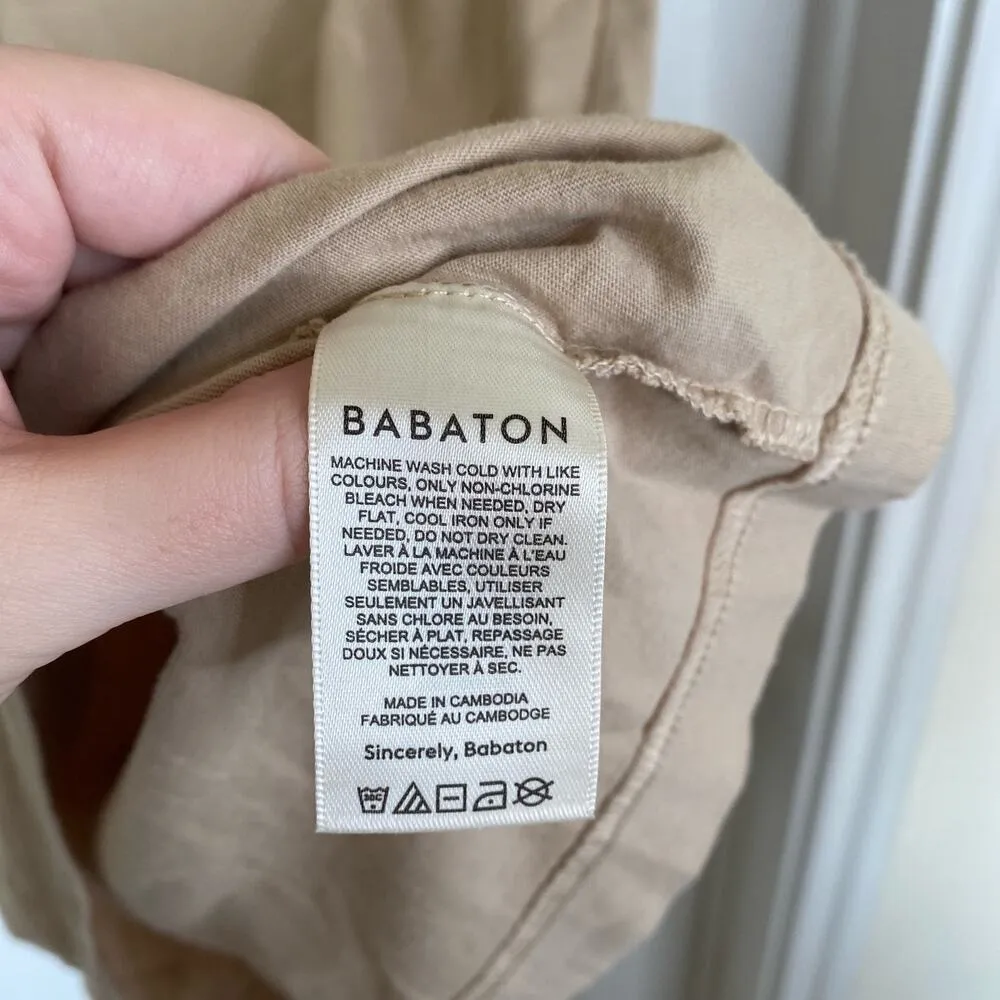 ARITZIA Babaton Shoulder Pad Cotton Mini Dress Olive Beige Size Small Minimalist - Image 7