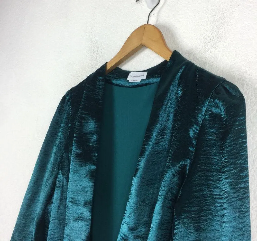 Lovers + Friends Kendall Green Satin Jumpsuit Medium Tie Front Long Sleeve - Image 7