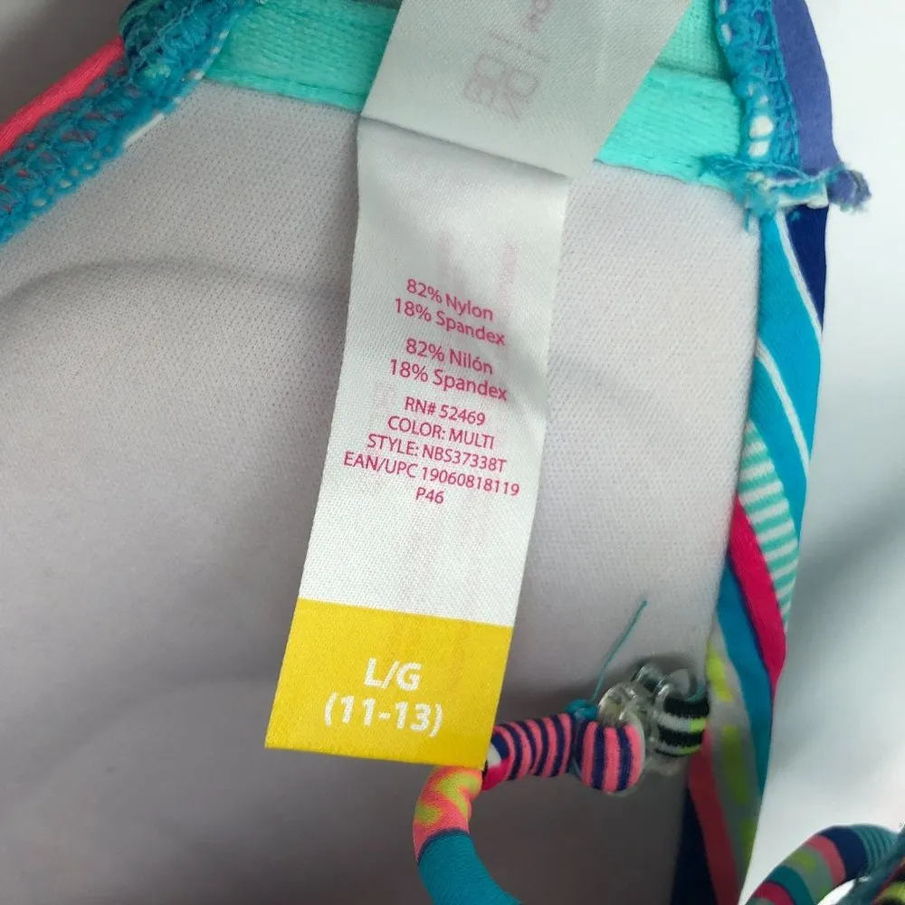 No Boundaries Bikini Top Molded Cups Padding Halter Striped Pink Blue Colorful L - Image 4