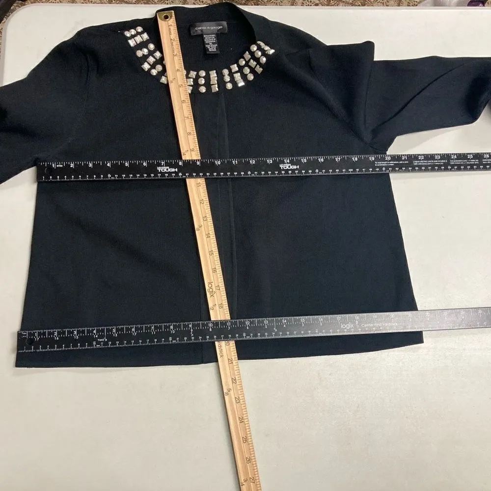 CABLE & GAUGE Women’s Black Beaded‎ Shrug Cardigan Sweater Size XL - Image 4