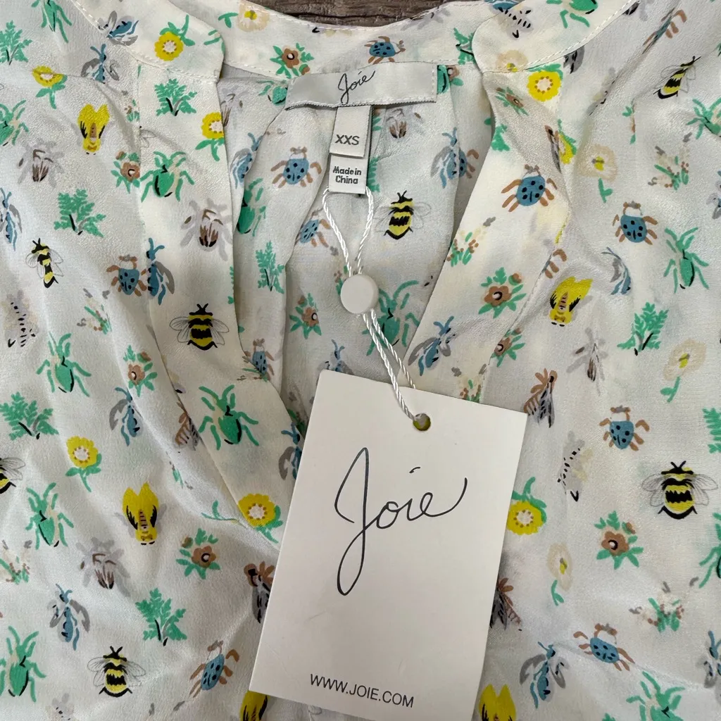 Aruna Mini Bug Print‎ silk Top by Joie size xxs NWT - Image 3