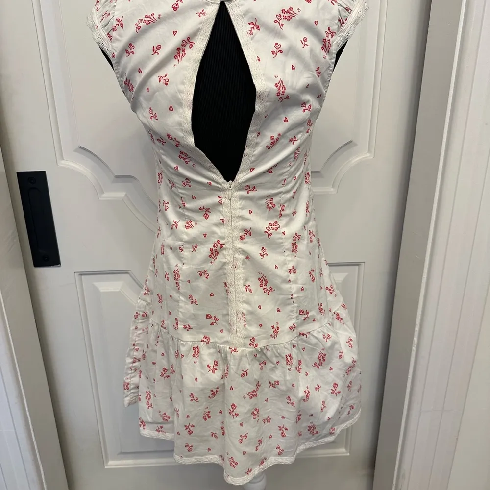 Free People Fitted Faux Shirtdress Open Back Hearts Collar Lace Trim Dress NWOT - Image 7