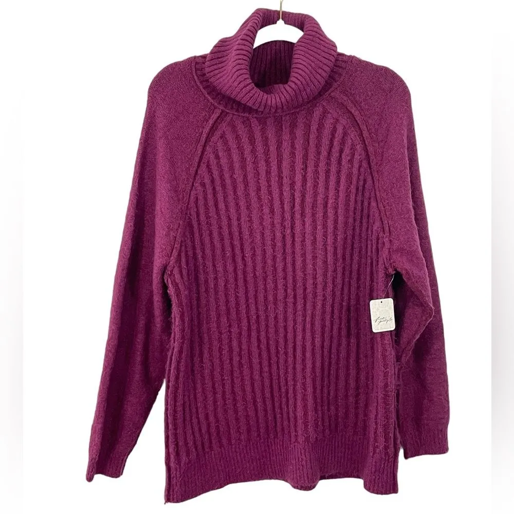 NWT Free People Big City‎ Turtleneck Ribbed Sweater Size XS in Mulberry Garnet - Image 4