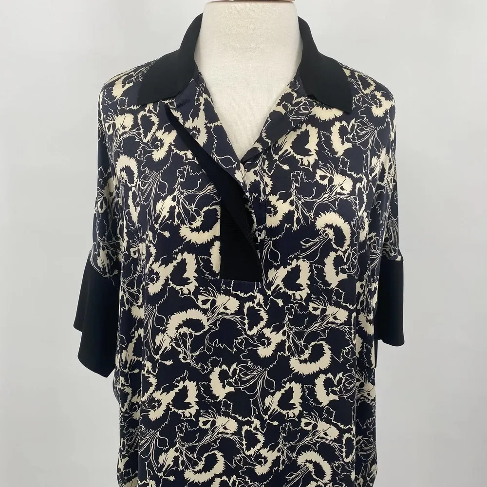 Rag & Bone X Liberty Silk Dress Floral Print Hidden Button V Neck Black Womens M - Image 11