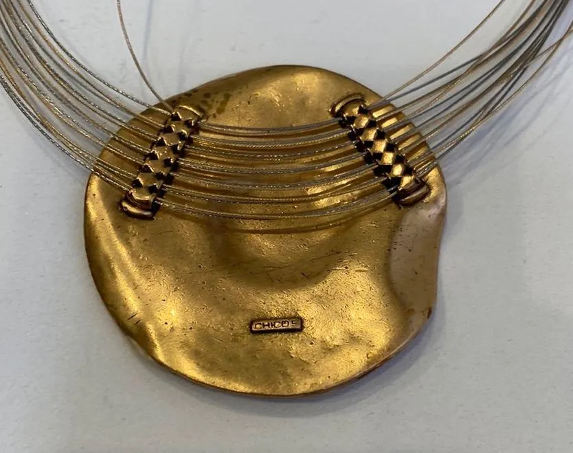 Chico’s Copper Disc Wavy Enamel Pendant Thin Multistrand Wire Chain EUC OS Short - Image 8