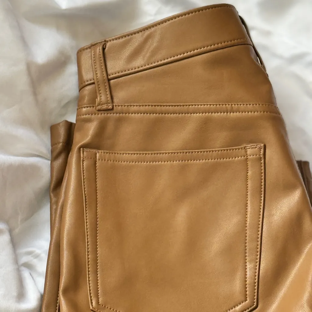 Abercrombie & Fitch Tan Curve Love Straight Leg Leather Pants - Image 2