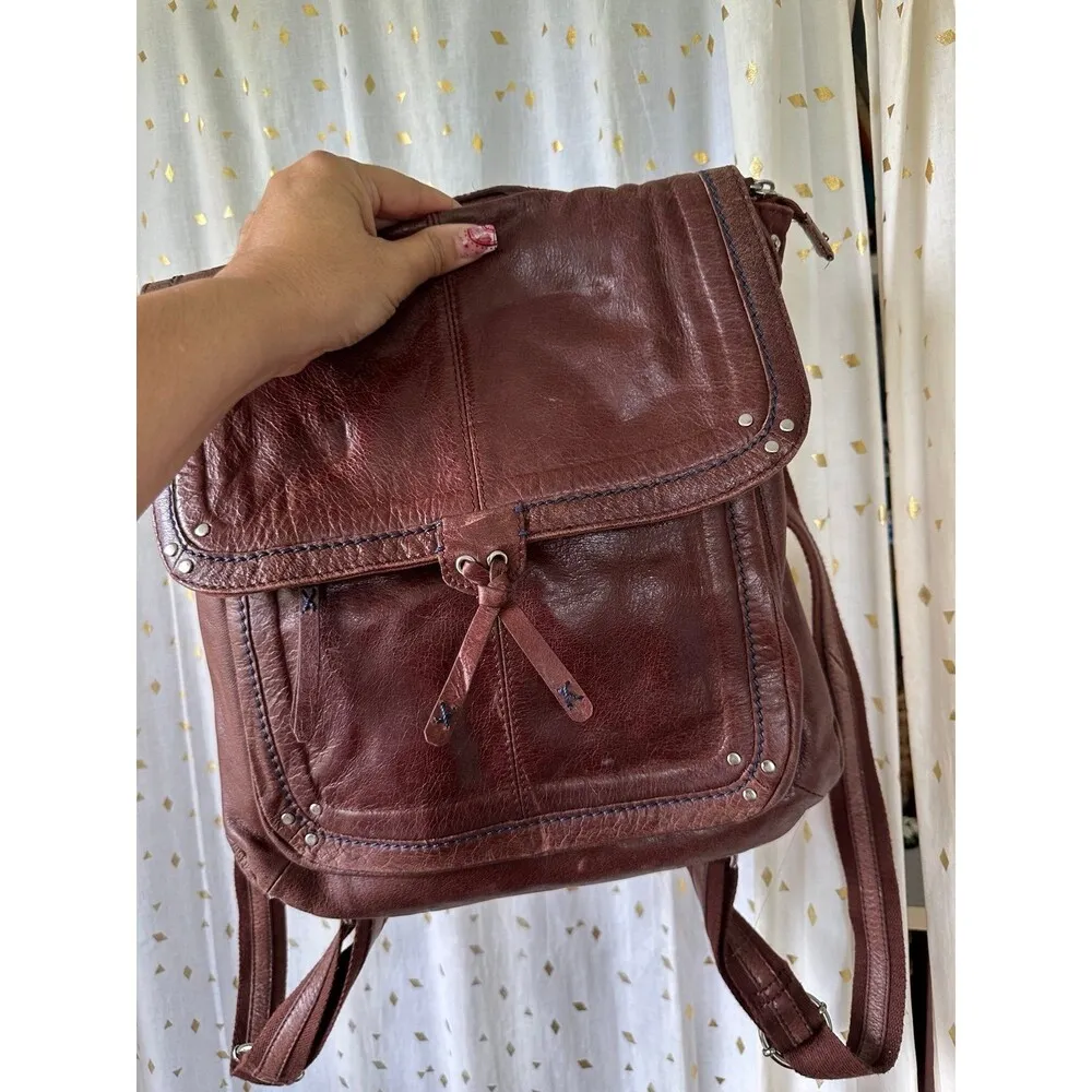 The Sak Ventura Genuine Leather Studded Teak Convertible Backpack Crossbody Bag - Image 3