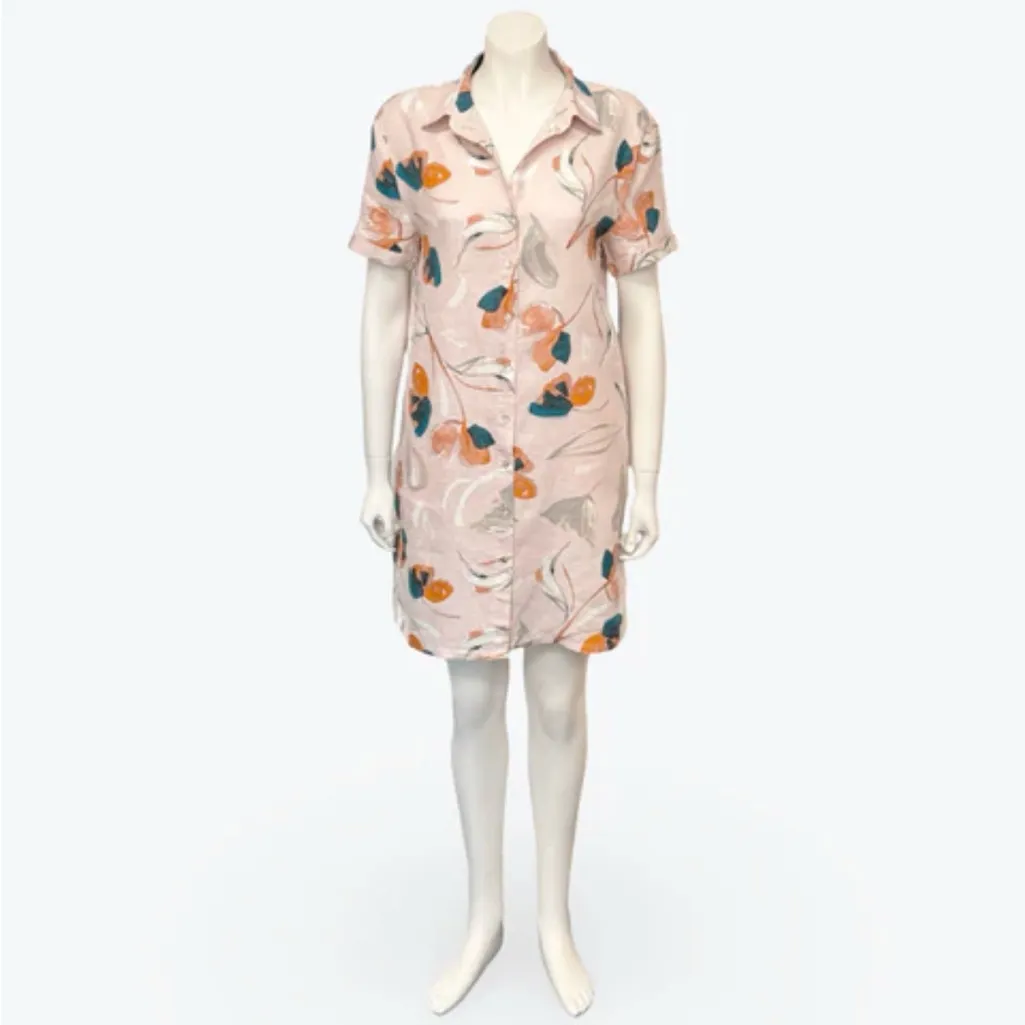 Rachel Zoe Dress Large Blush Pink with Blue and Gold 100%Linen Pockets - Image 2