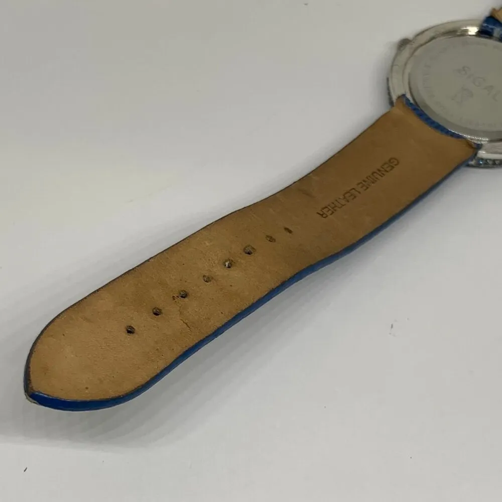 Sigal women’s quartz analog watch blue crystals dial bezel 39mm silver tone runs - Image 6