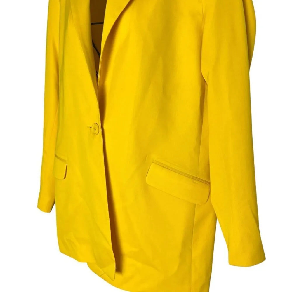 House Of Holland‎ Women's 4 Single Button Blazer Jacket Canary Yellow Bold - Image 2