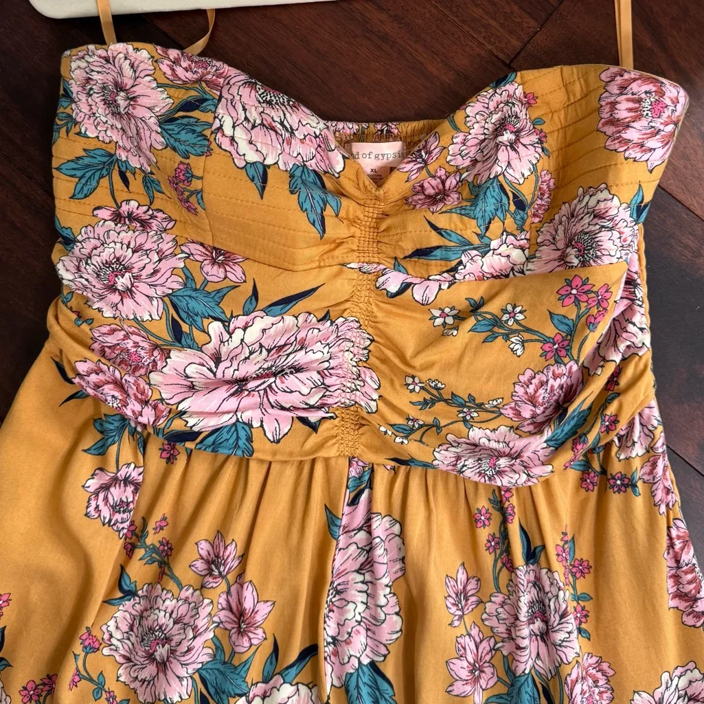 Band of Gypsies Mustard Color with Flowers Strapless Jumper Womans Size XL - Image 3