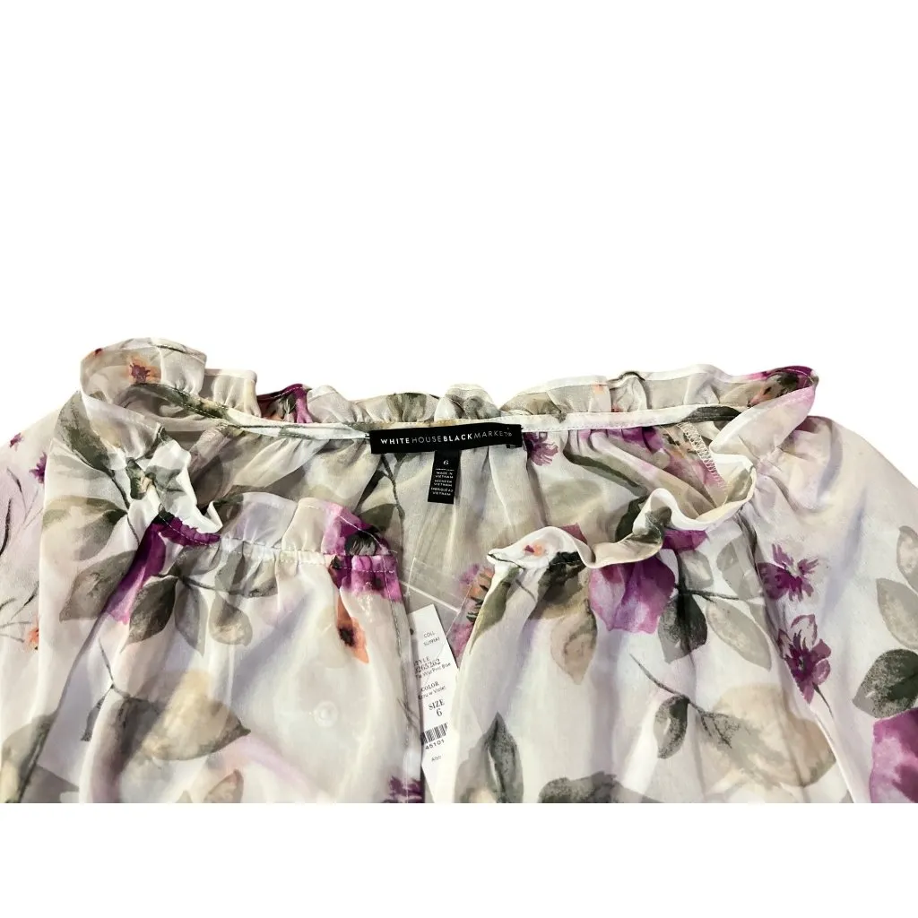 White House Black Market Womens 6 Floral Blouse Ecru Violet Ruffle + Tank NWT - Image 13