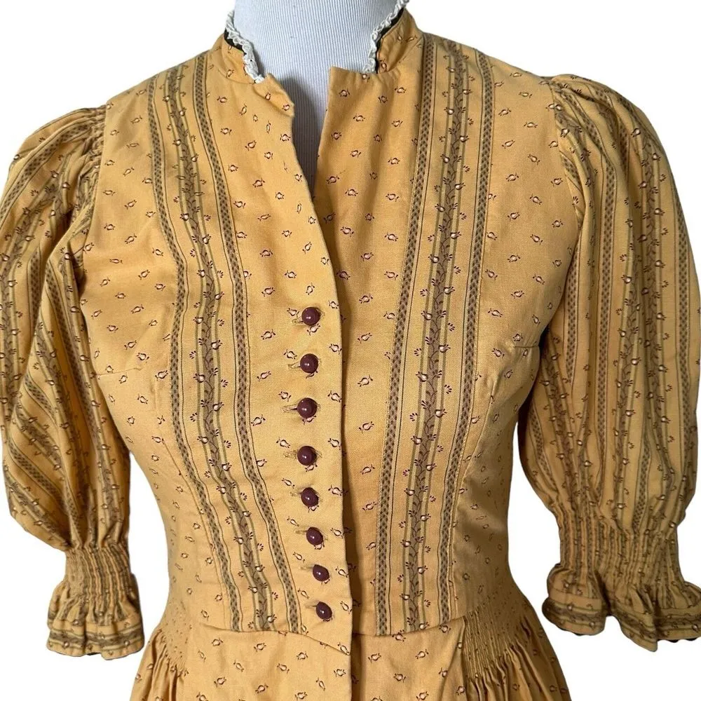 Vintage Women Midi Dress with Apron Cottagecore Smocked Prairie Size 38 XS Alpen Yellow - Image 10