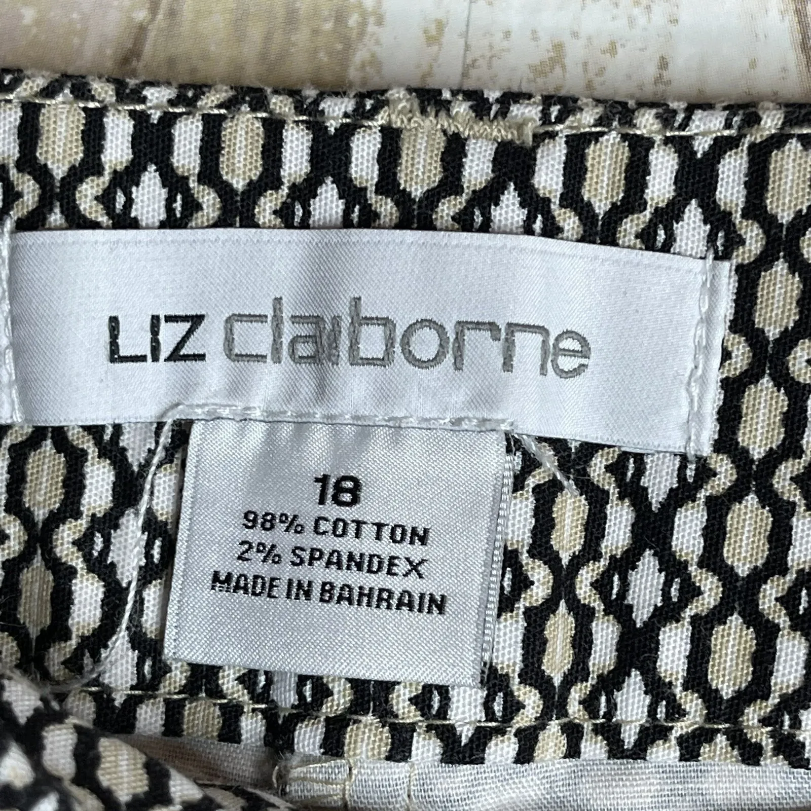 Liz Clairborne Emma Ankle Pants Women's‎ Size 18 Geometric Biege Ivory Black - Image 3