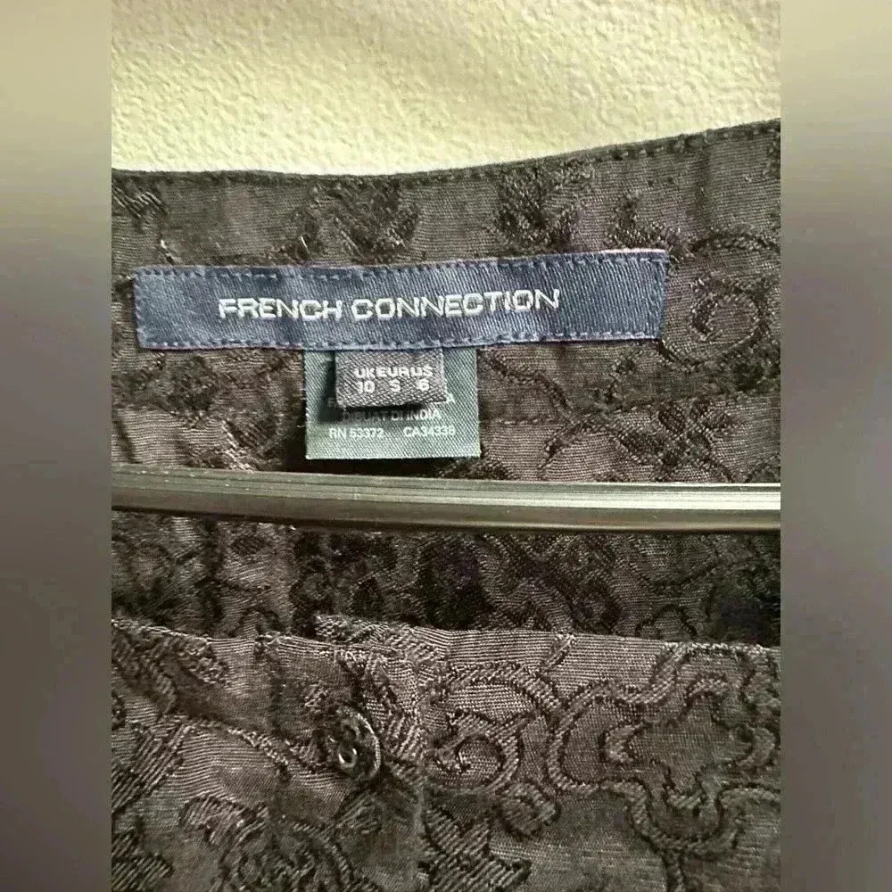 French Connection Black Embossed Brocade Blue Embroidered Floral Dress - Image 4