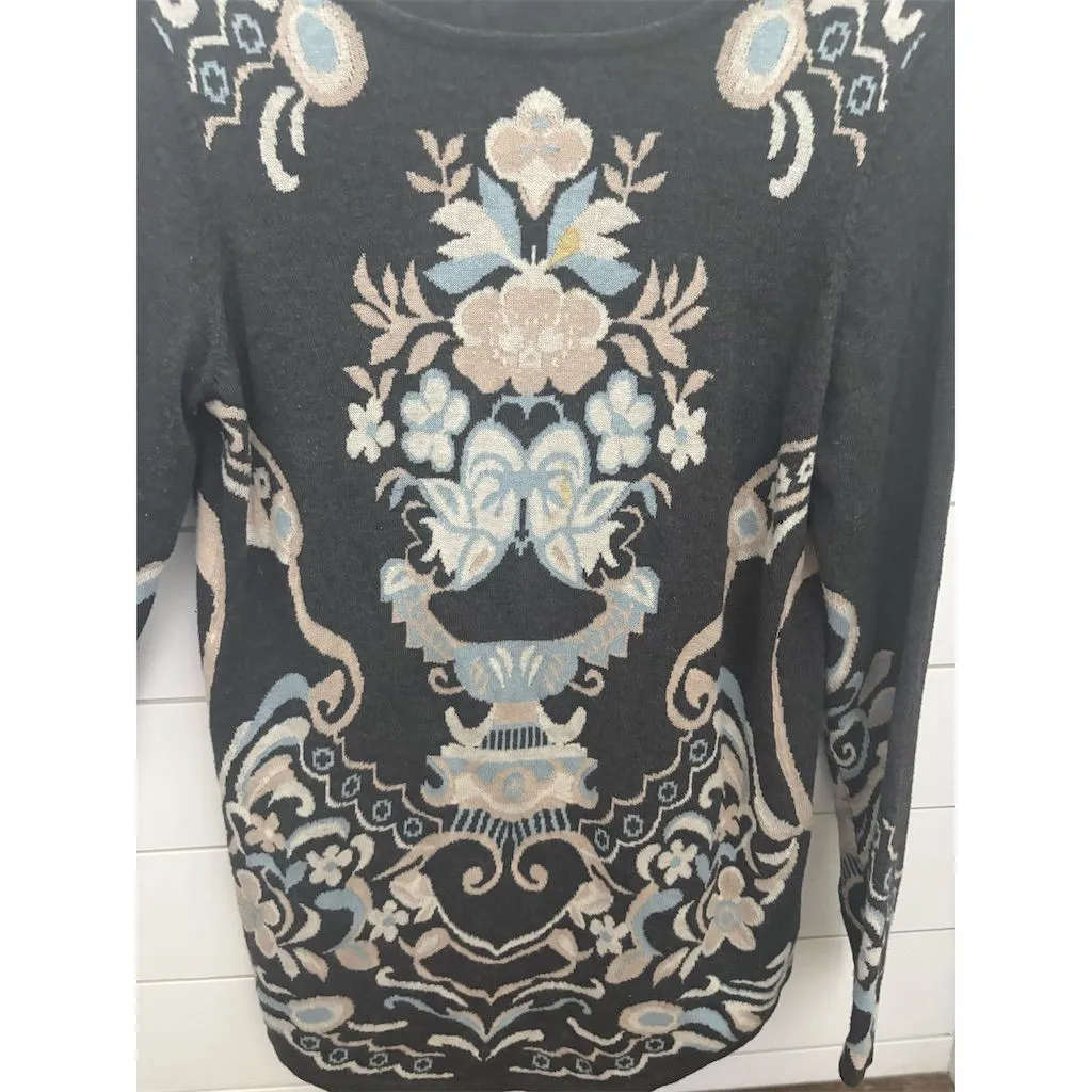 Charter Club Women's M Black Floral Pullover Sweater Long Sleeve Casual - Image 2