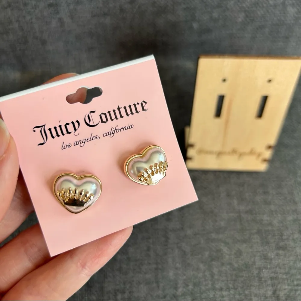 Juicy Couture Crown Heart Stud Earrings, White, Gold - Image 4