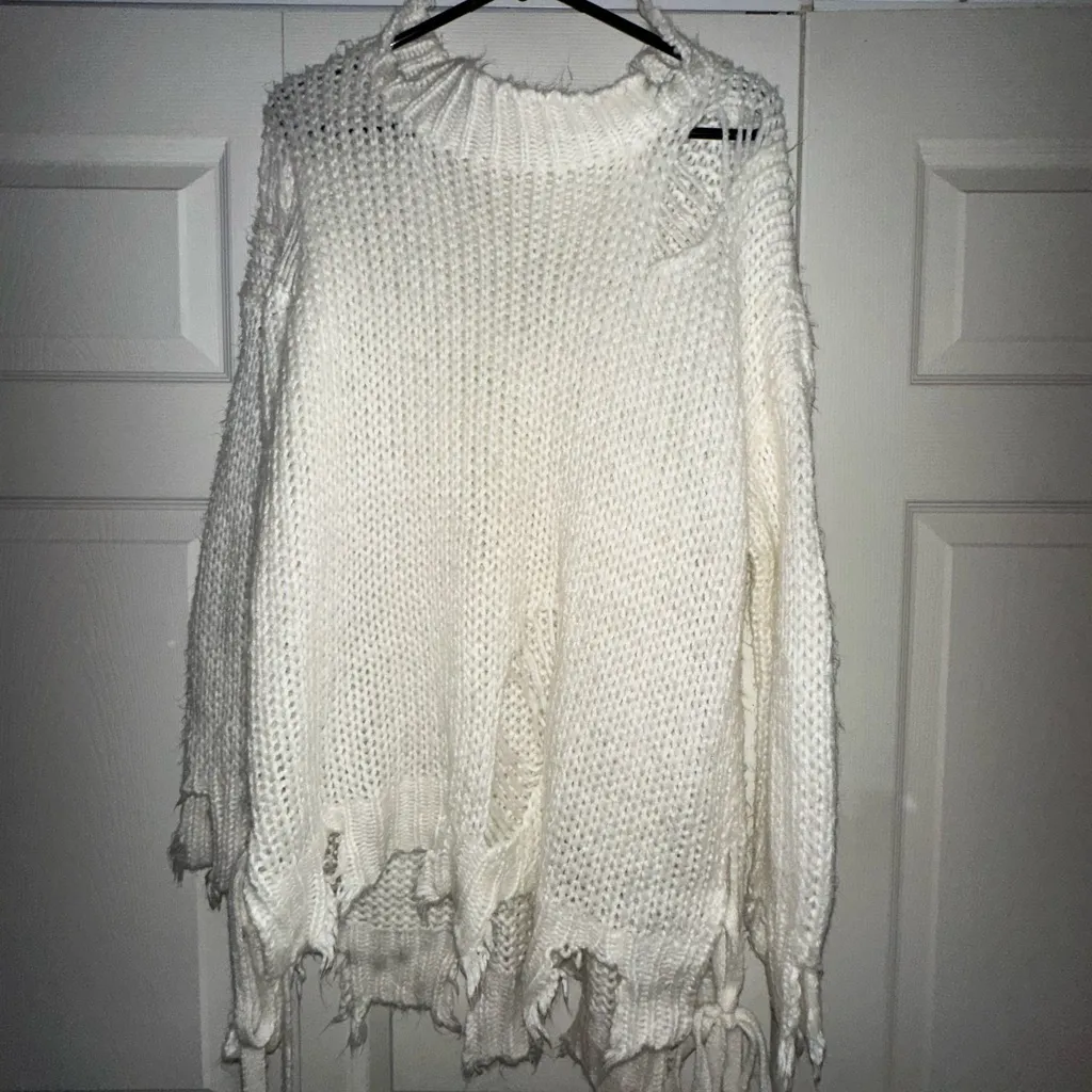 Hot & Delicious Distressed White Sweater - Image 2