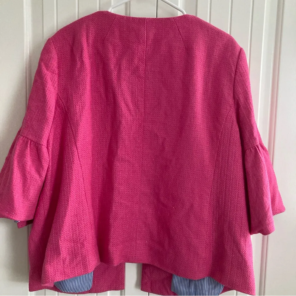 Talbots Flare Sleeve Tweed Open Front Jacket 18W Pink - Image 11