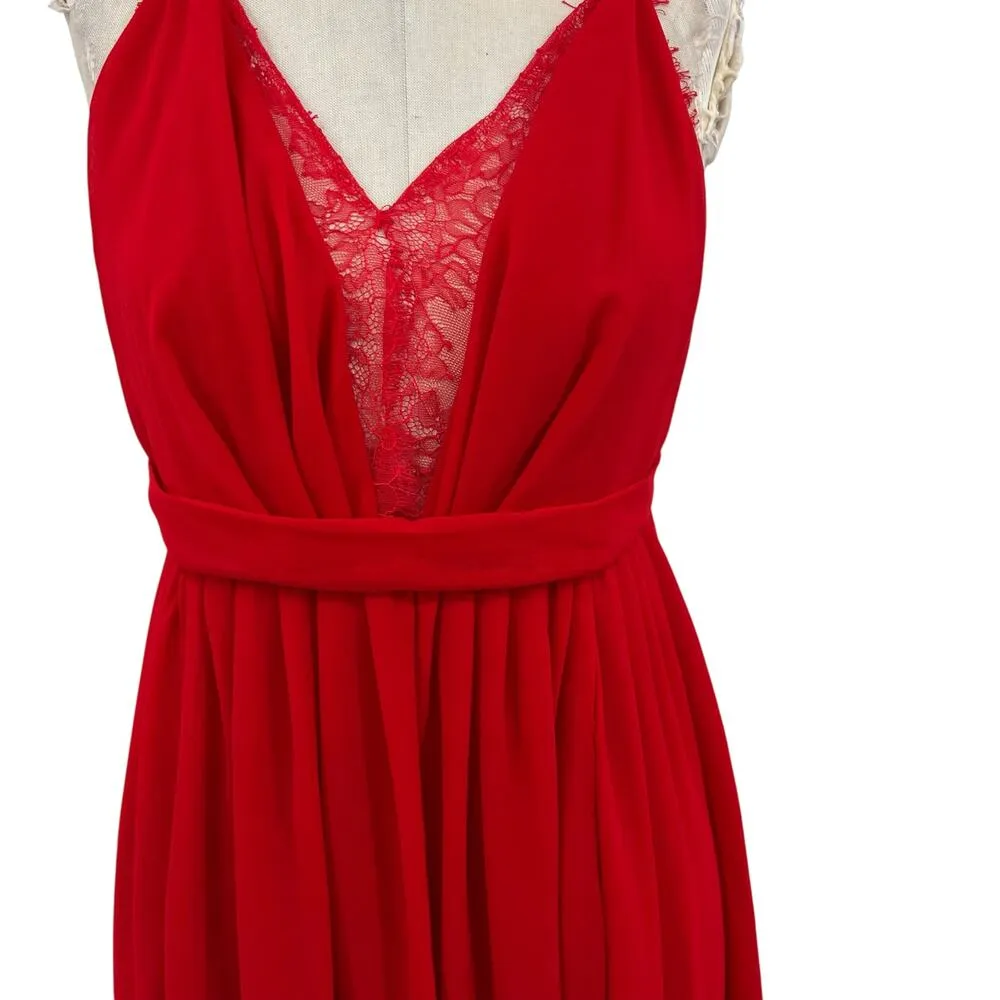 Michael Costello x Revolve Justin Gown Red Maxi Lace Slit Size‎ Large - Image 6