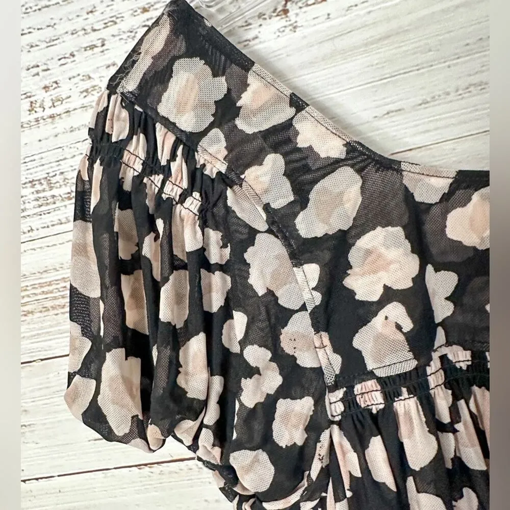 Free People Meg’s Blouse Mesh Animal Print Crop Top, EUC, Size XS, MSRP $78 - Image 12