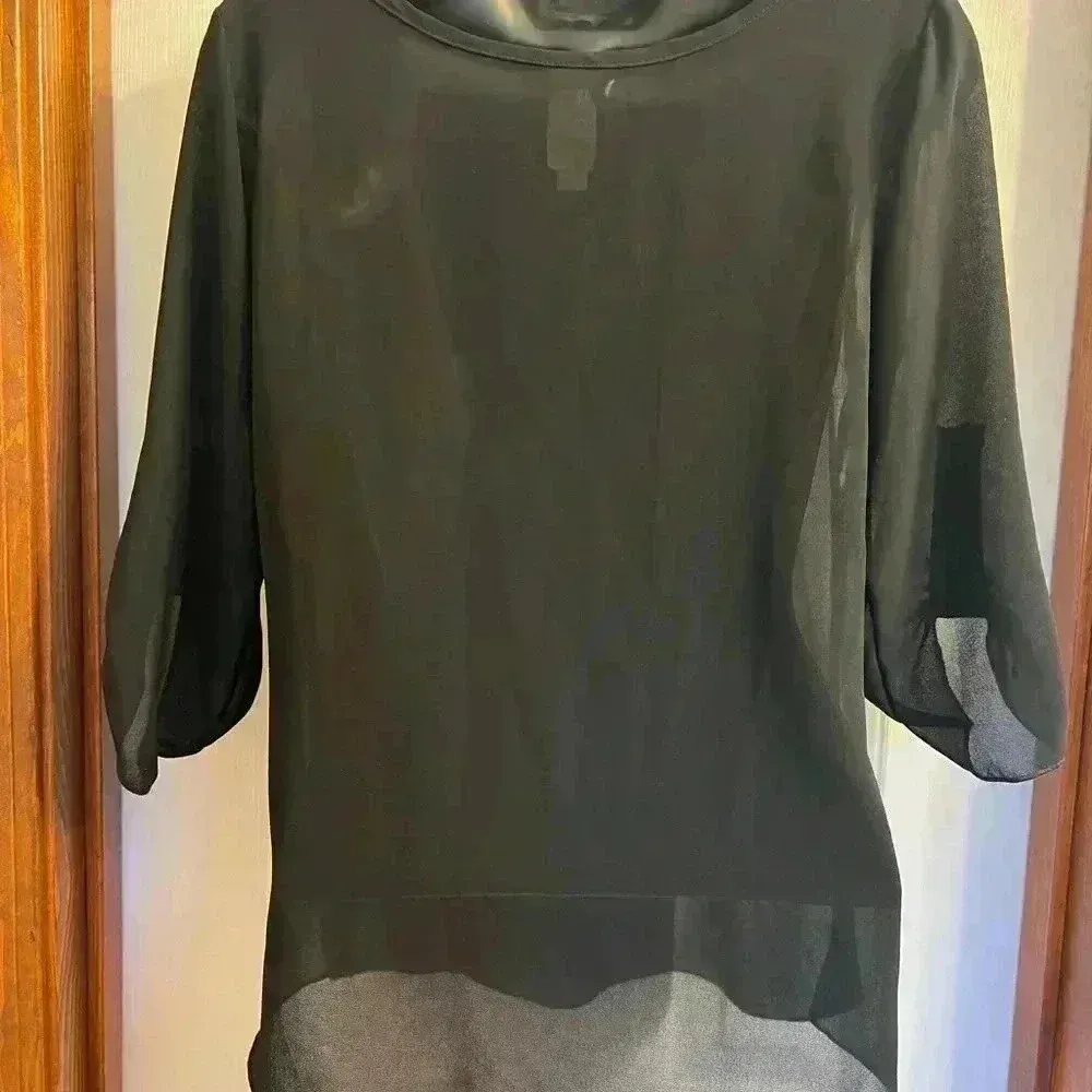 Boho Embroidery V Neck Loose Floral Blouse Black - Image 4