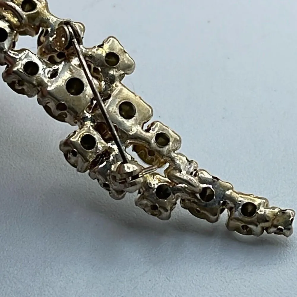 Vintage facetted rhinestone prong set brooch/ pendant Gold - Image 7