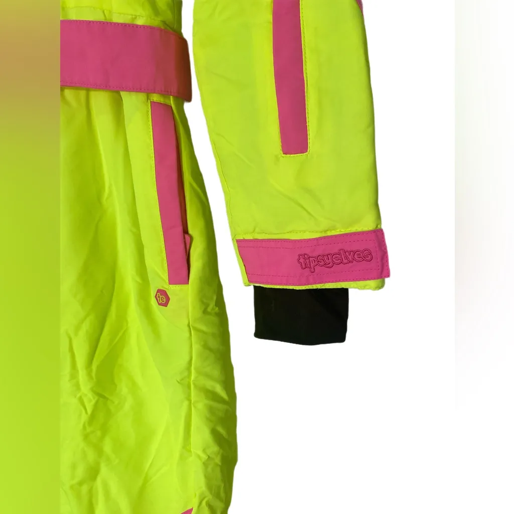 Tipsy Elves Ski Powder Blaster Hooded Snow Suit Neon Yellow Pink Adult Small - Image 4