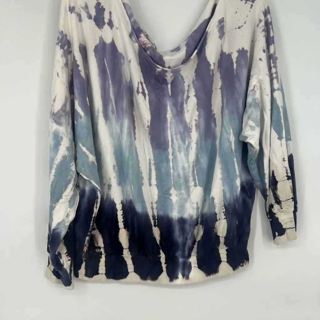 Young Fabulous & Broke Blue Purple Tye Dye Slouchy Oversized Pullover Sweatshirt - Image 2