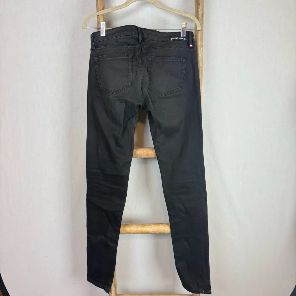 ETIENNE MARCEL Women's 28 Black Coated Moto Skinny Jeans Red Zip Faux Leather - Image 2