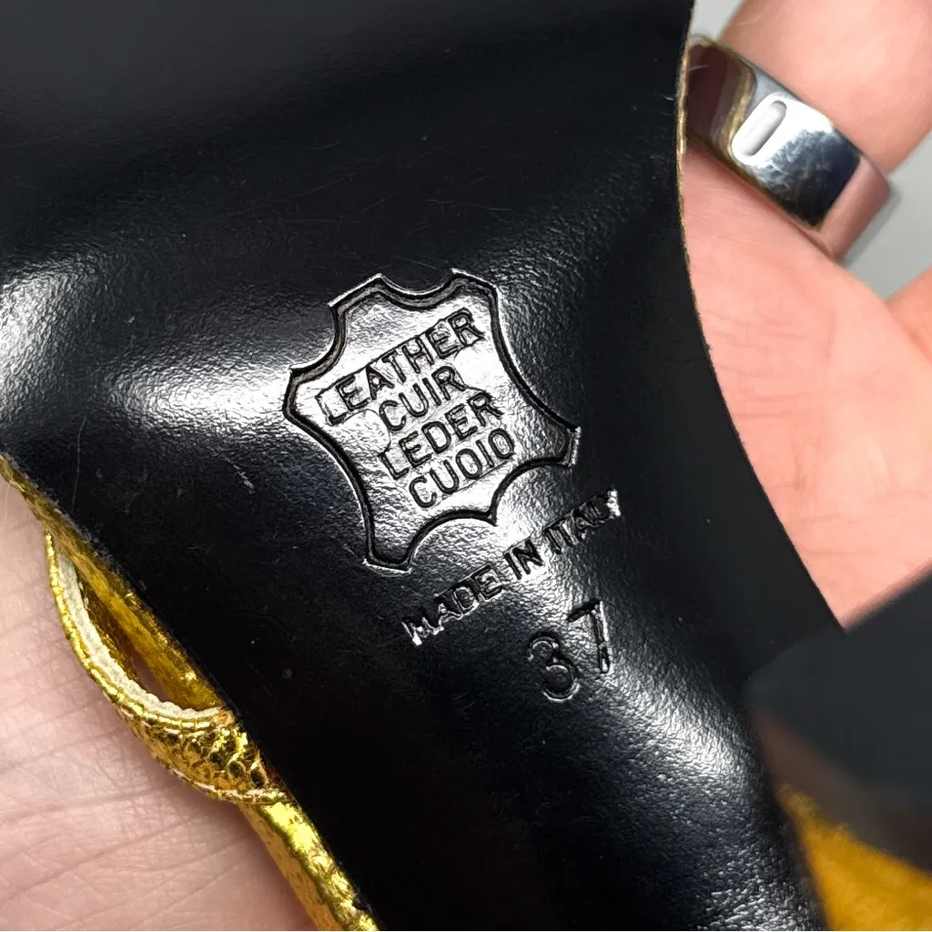 NEW Yves Saint Laurent YSL Vintage 1997 Snake Motif Metallic Sandal Heel Gold 37 - Image 12