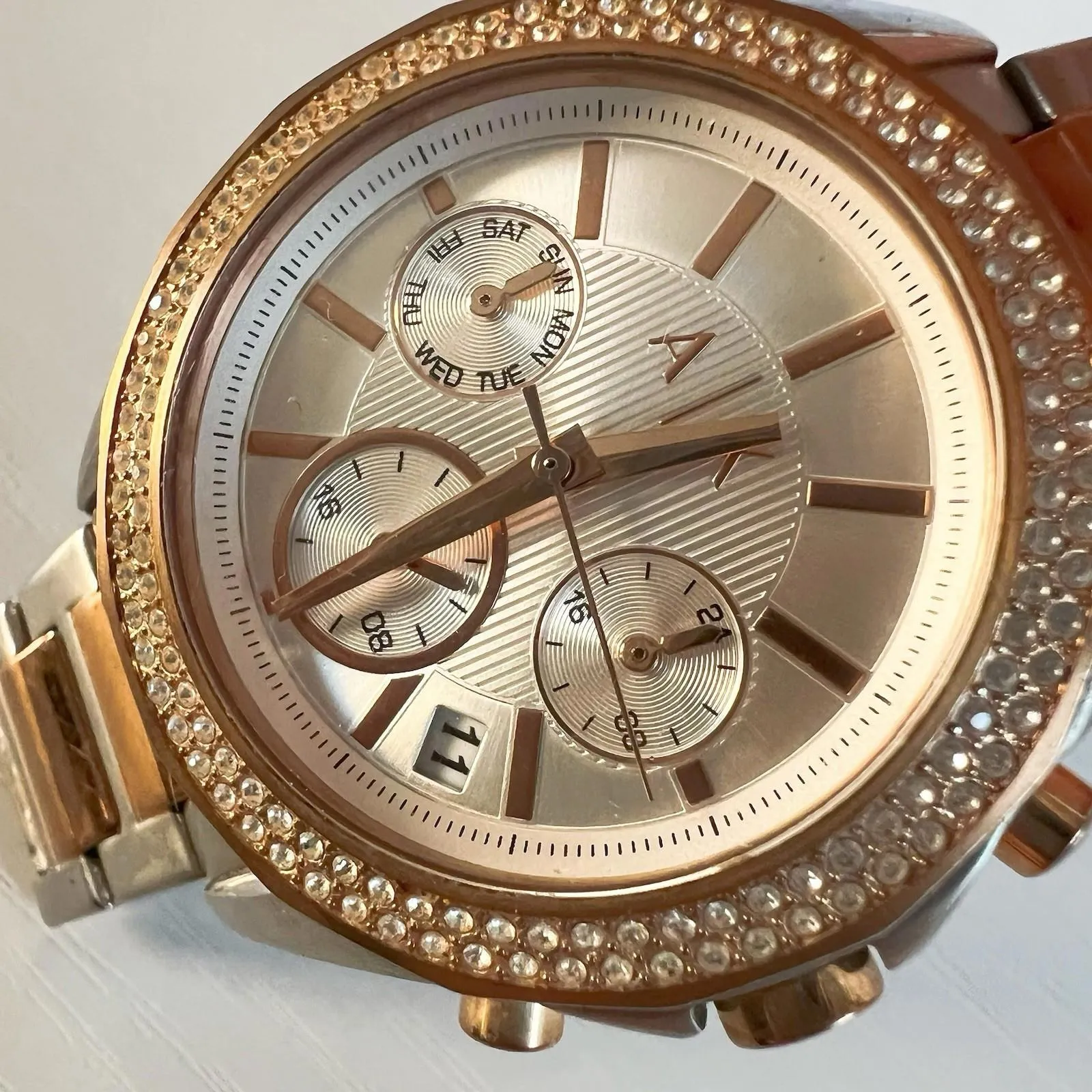 Armani Exchange AX Lady Drexler Rose Gold Chronograph Watch AX5653 St Steel - Image 4