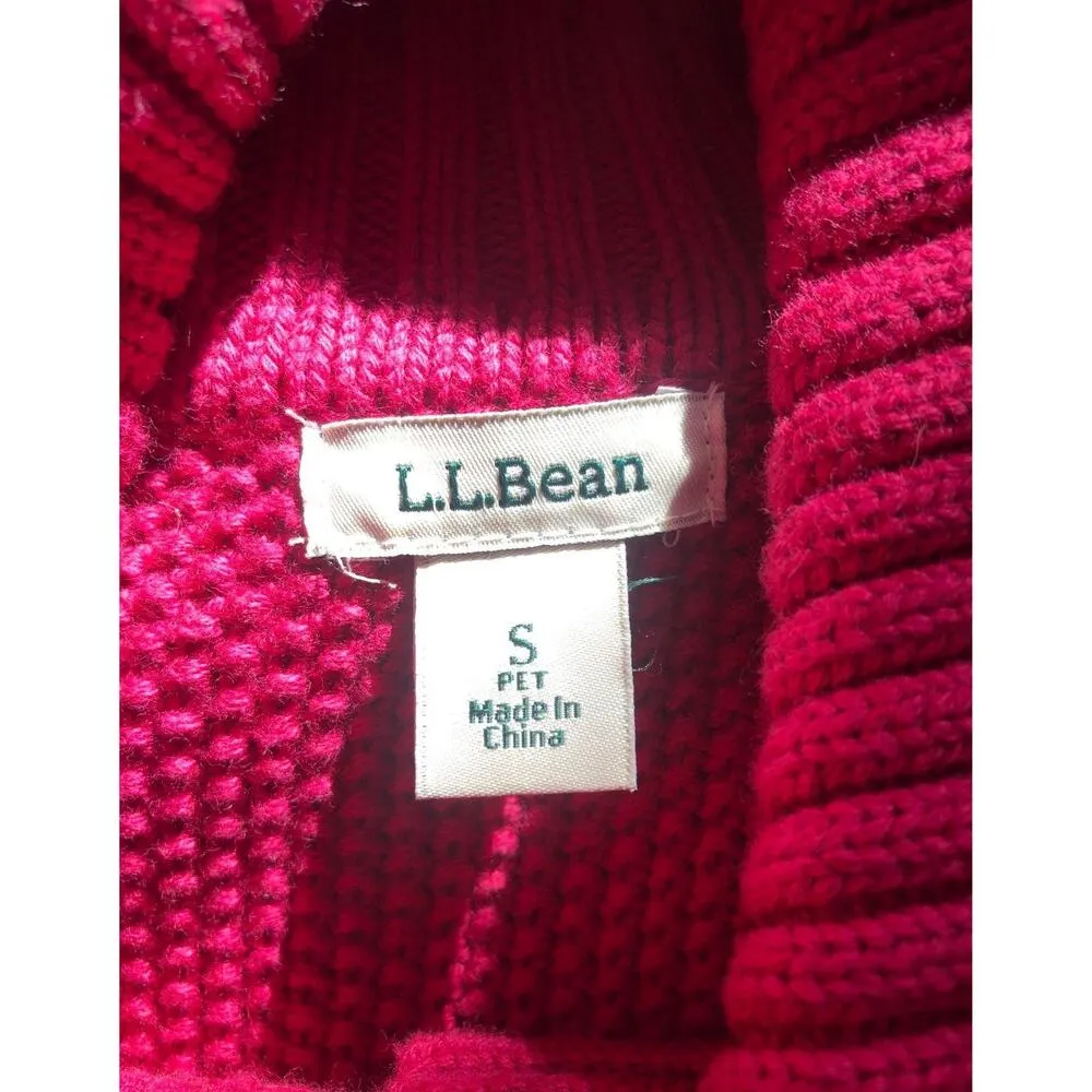 L.L. Bean high neck Cardigan Cable Knit Toggle Buttons Fucshia size small - Image 11