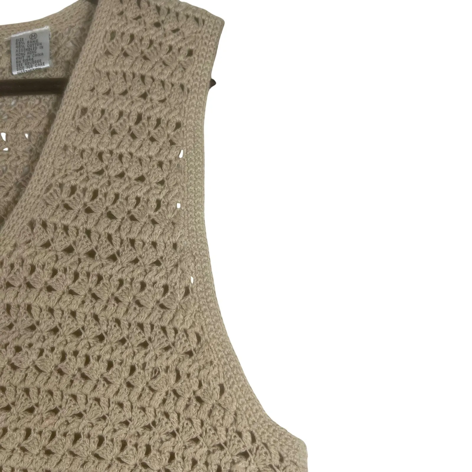 Vtg Paul Harris Design Crochet Sweater Vest Women's M Tan Button Front Boho Size M - Image 4