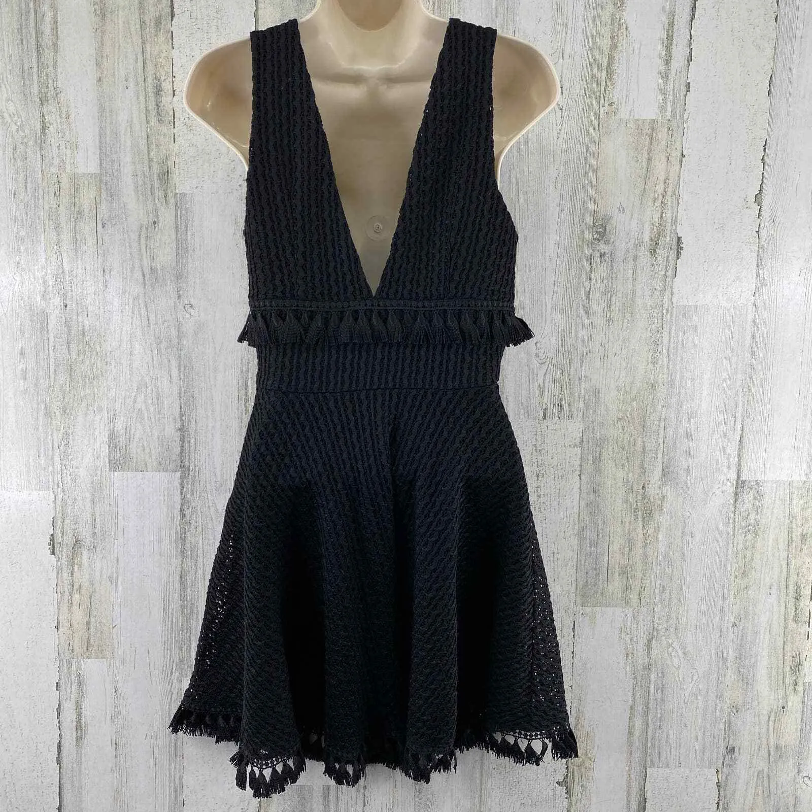 Ali & Jay Lace Whimsigoth Festival Cowgirl Dress Small Black Crochet Fringe‎ - Image 4