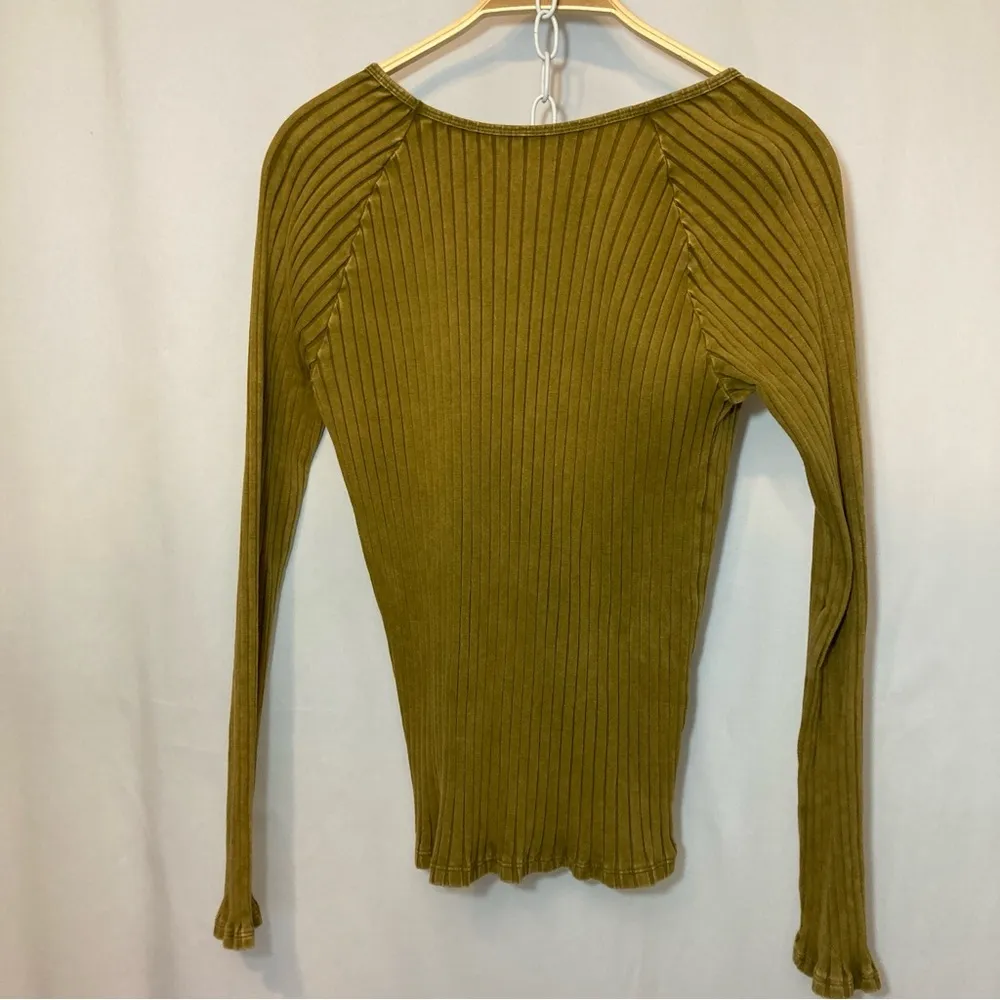 Knox Rose Brown Green Ribbed Long Sleeve Round Neck Pullover Blouse Shirt Top - Image 7