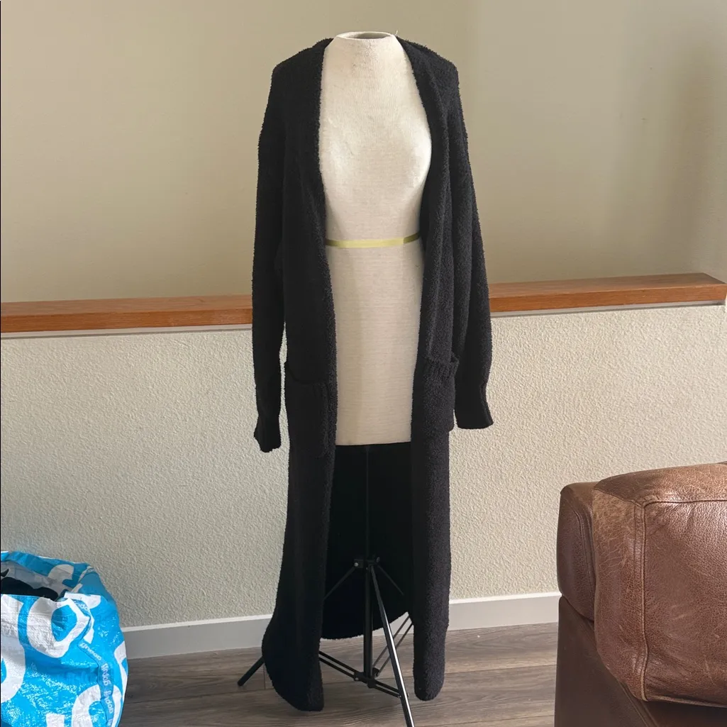 Long black duster sweater robe kimono open with pockets Oversized medium - Image 2
