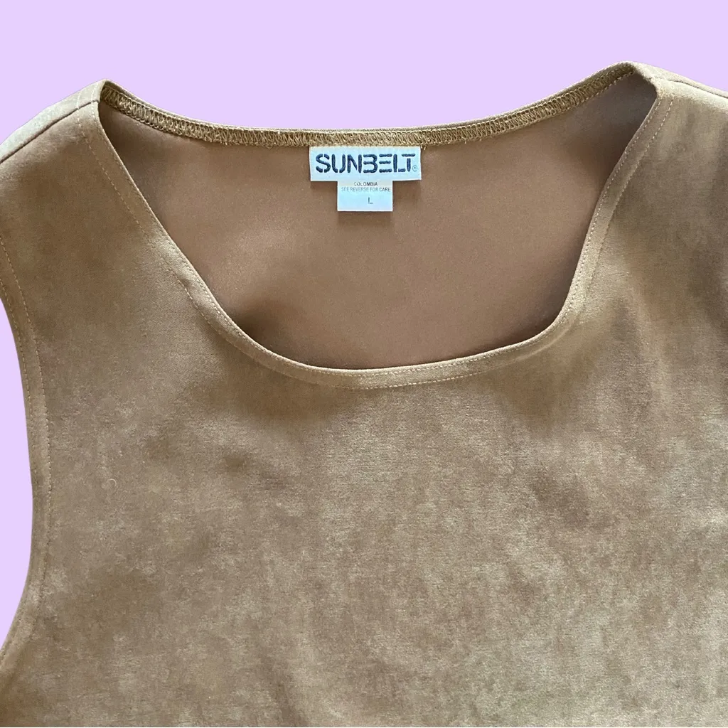 Vintage y2k Sunbelt Faux Suede Midi Dress 🔥 Tan Size L - Image 3