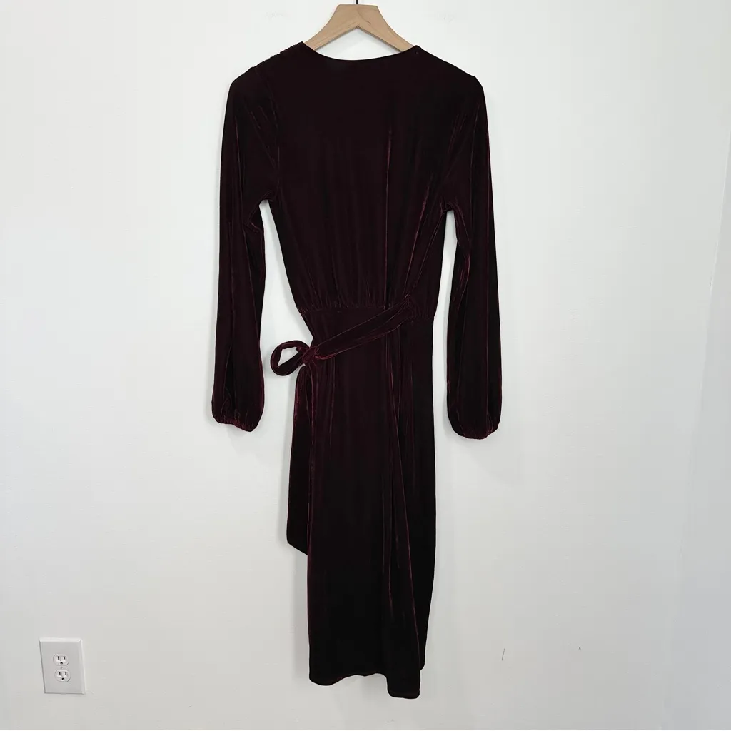 Lovers & Friends Adrianne Midi Dress Velvet Wrap Wine Red Size Small - Image 4