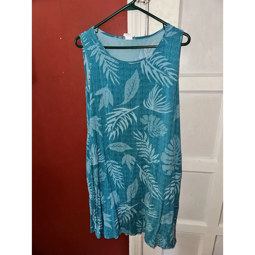 Palmwave Hawaii Vintage Rayon Aqua Leaf Tropical Aloha Sundress Women Large Blue - Image 7