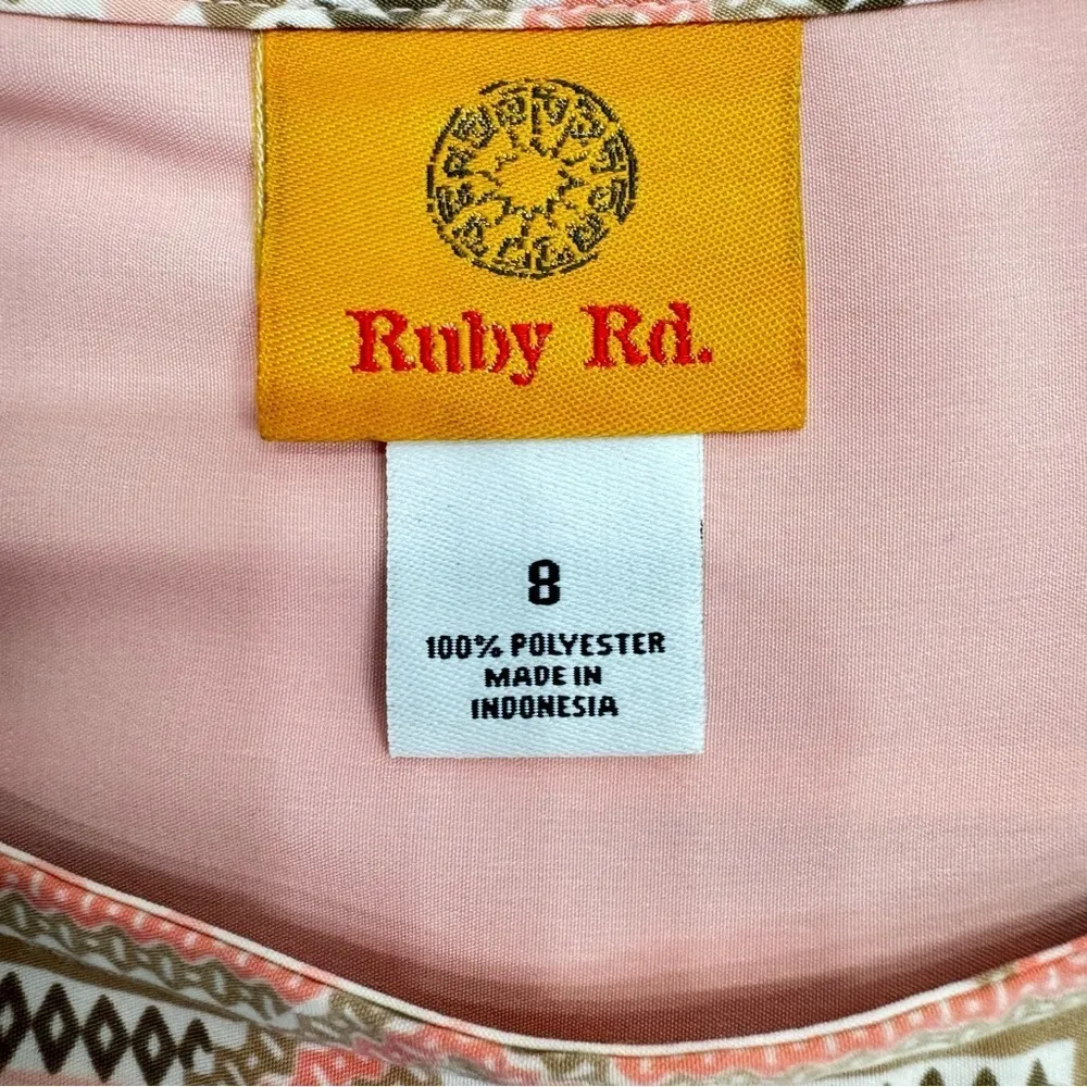 Melon Tan Cream Geometric Boho Tribal Short Cap Sleeve Top by Ruby Rd. Orange Size 8 - Image 7