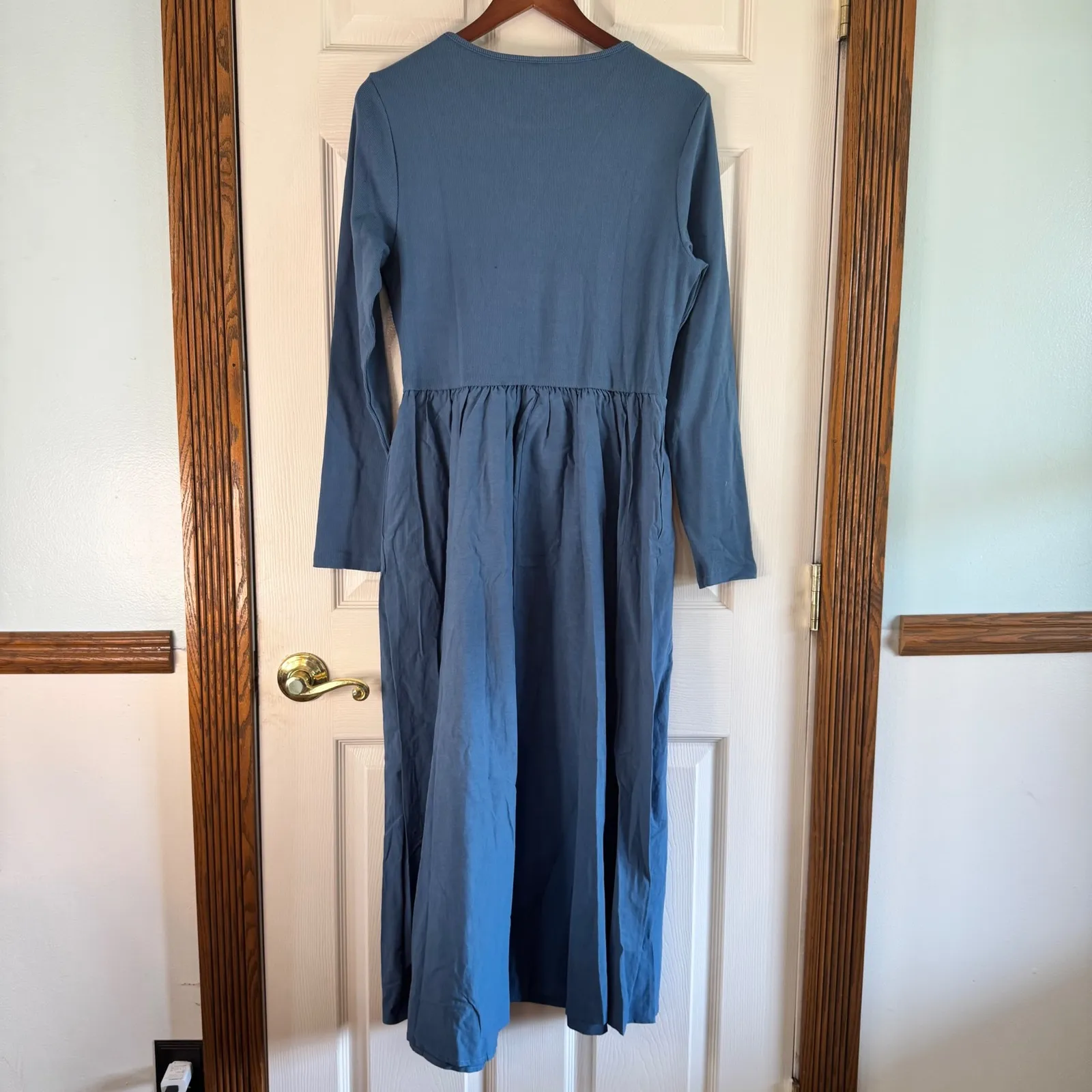 Fashion‎ Ribbed Knit Midi Dress Long Sleeve Casual Everyday Dress Large Blue - Image 2