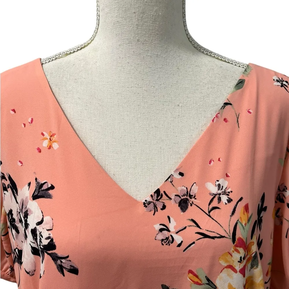NWT LOFT Plus V Neck Peach Coral Floral Lined Dress Wedding Garden Tea Party 18 - Image 3