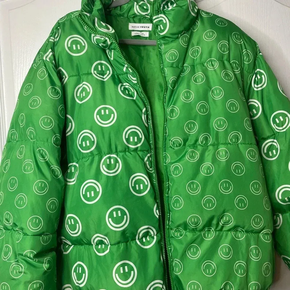 Native Youth Smile Print Jacket Size Large Green Sold Out - Image 9