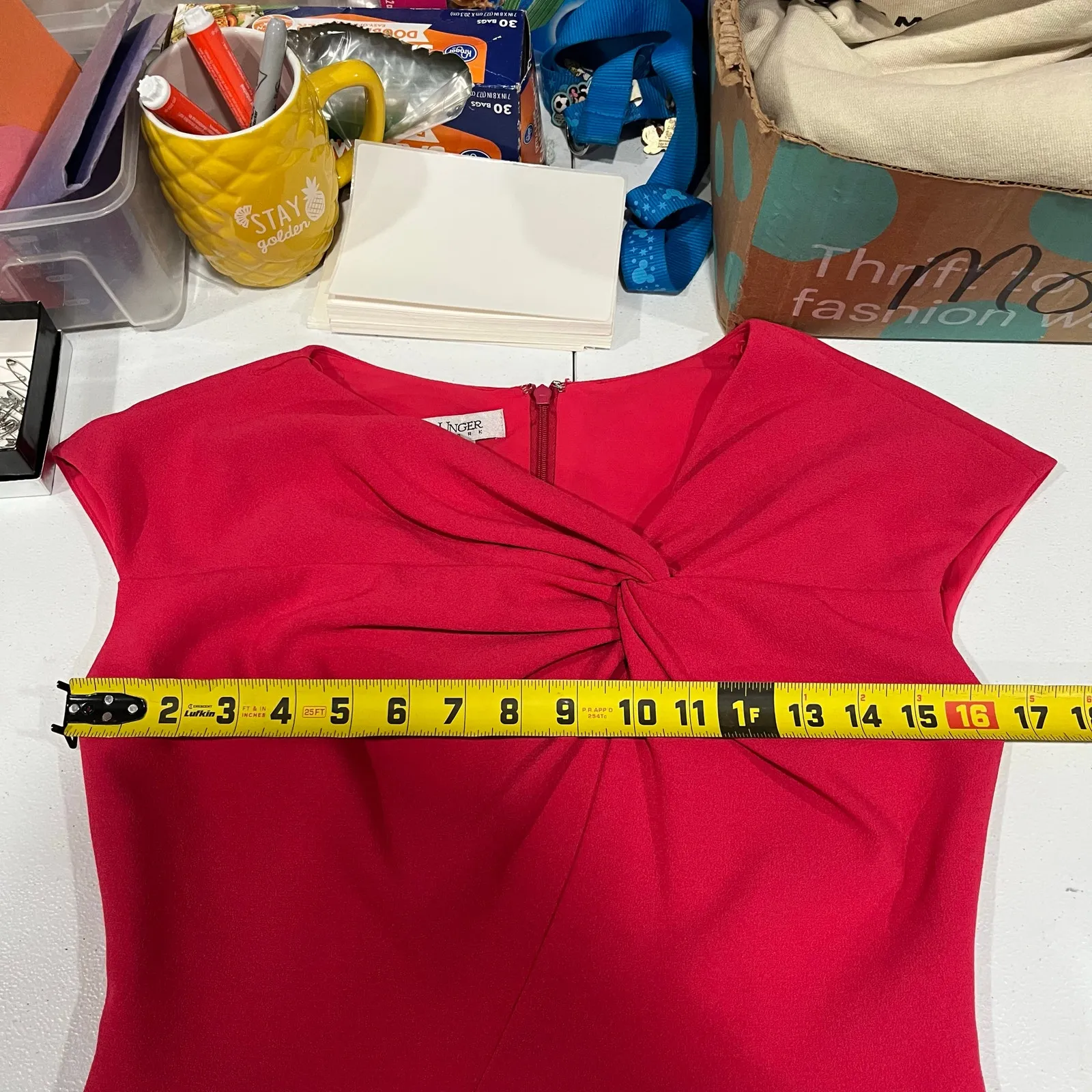 Kay Unger Pink Ruched Retro 60s Sheath Dress Knee Length Sexy Business 4 - Image 6