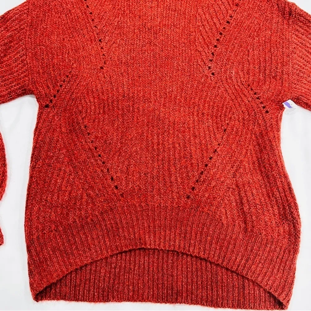 NWOT BP Rust Red Orange Chunky Pointelle Balloon Sleeve High Low Sweater - Image 3