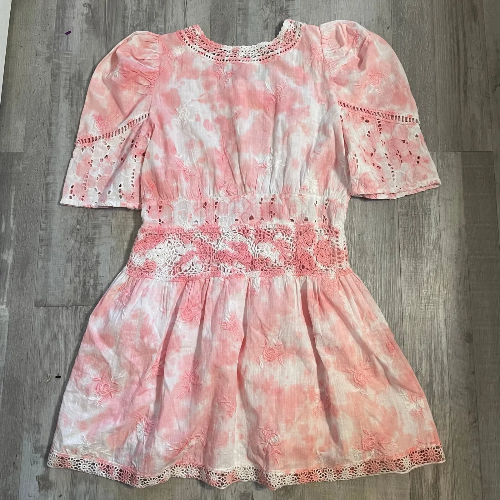 LoveShackFancy Divine Bloom Embroidery Mini Dress  in Pink Tye Dye Size 10 - Image 12