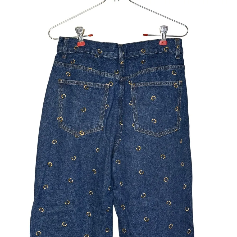 Cider Women's Jeans All Over‎ Scatter Logo "C" Wide Leg Flare Denim Blue Medium - Image 8